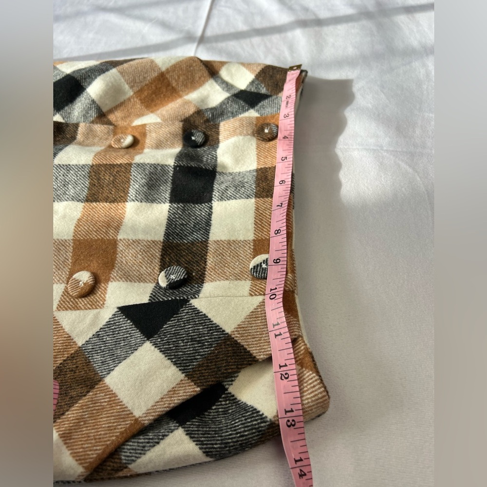 Forever 21 Wool Blend Plaid Mini Skirt Small Brown Button Detail Lined - Picture 8 of 9